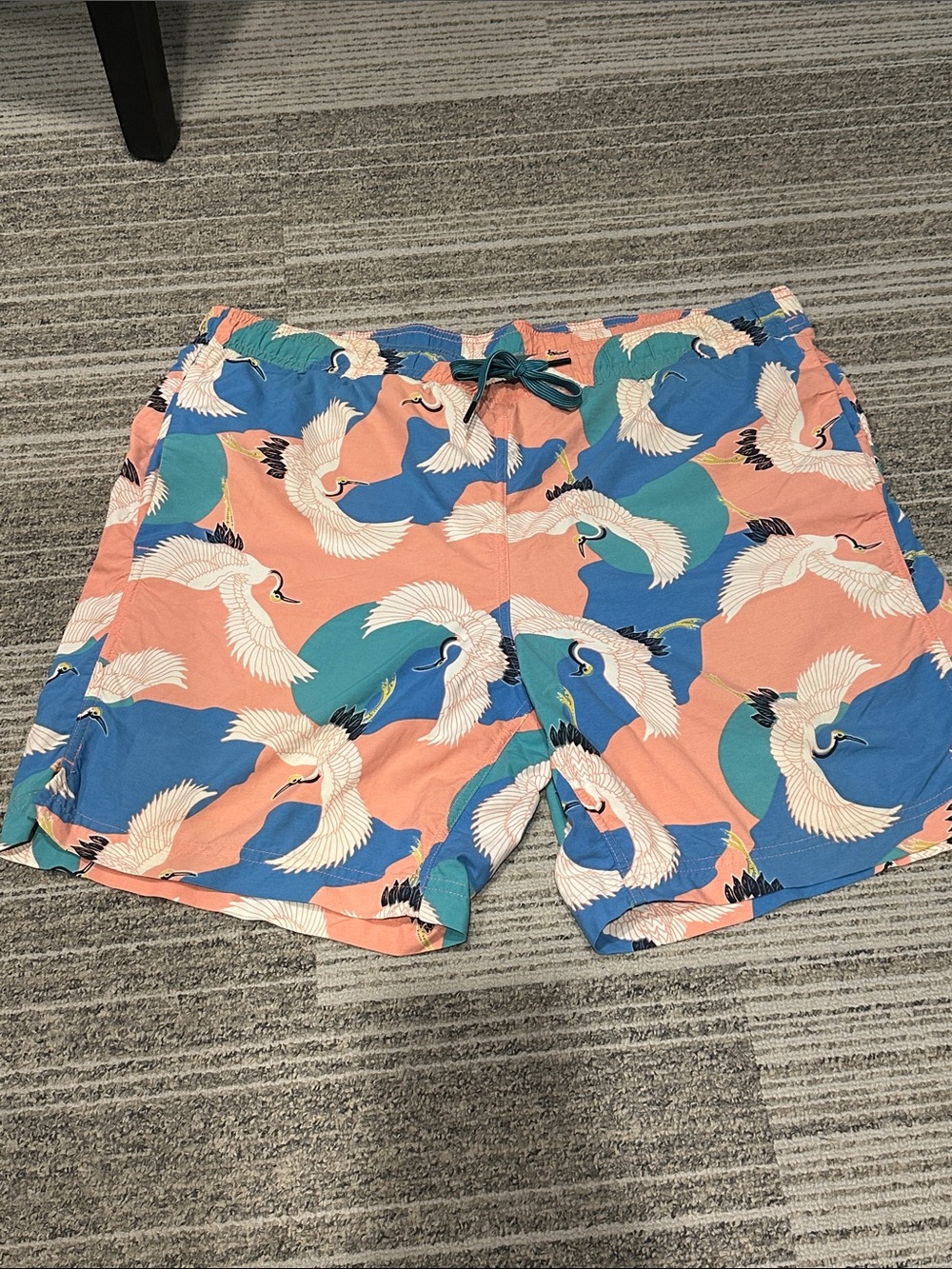 Saxx Men's Coral & Blue Crane Swim Trunks | Medium